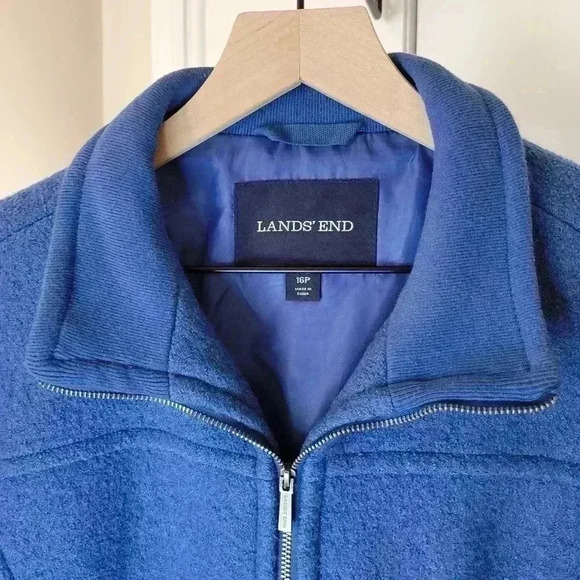 Lands' End Blue Wool Zip Up Collared Coat, Size 16p - Picture 5 of 10
